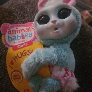 Animal Babies Nursery Mini Runts Teal Bunny 6" Huggers Jakks Pacific Toy Pet